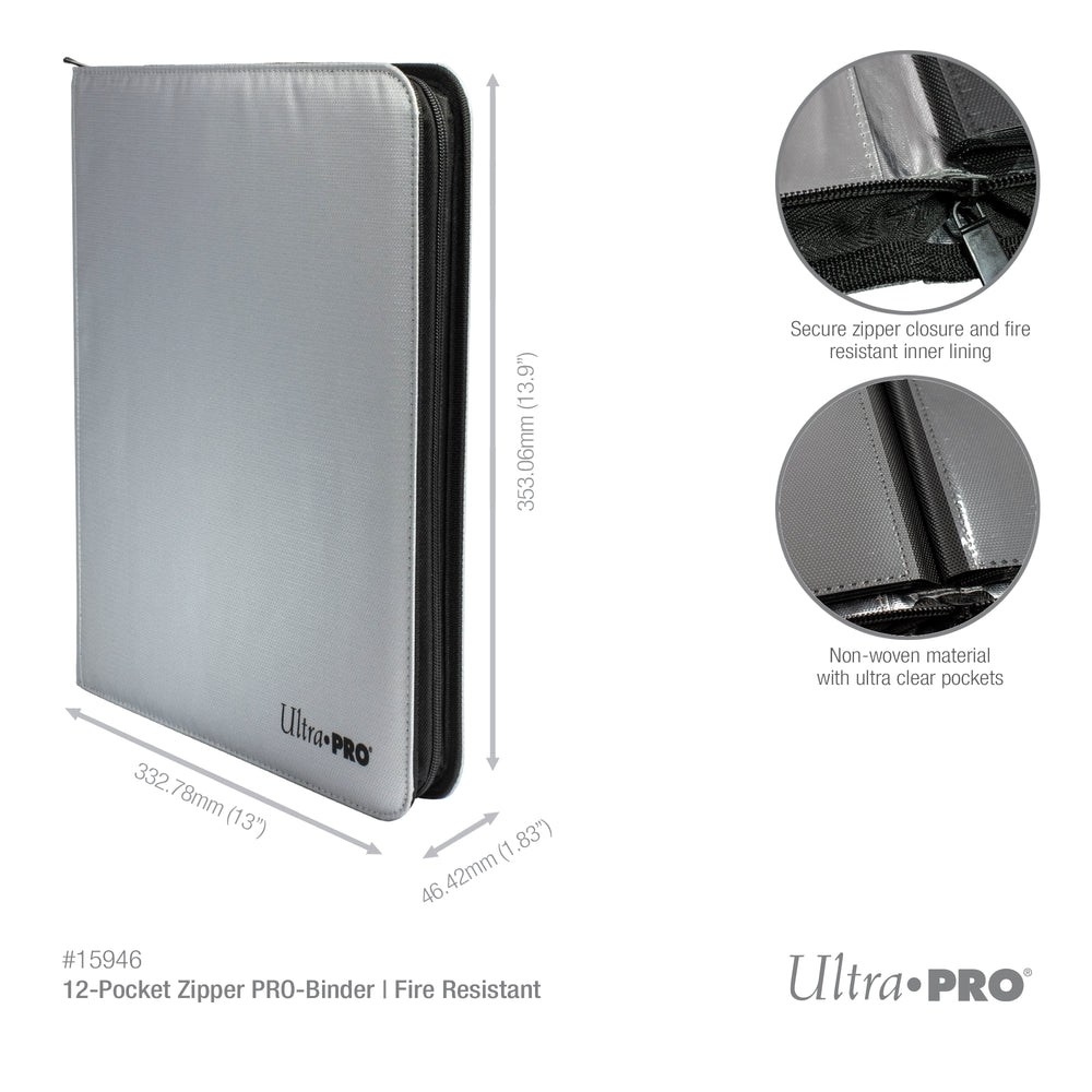 Ultra Pro 12-Pocket Zippered PRO-Binder: Silver Made With Fire Resistant Materials