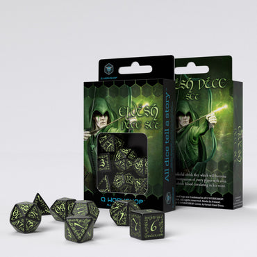 Q Workshop Elvish Mixed RPG Dice Set Black & glow-in-the