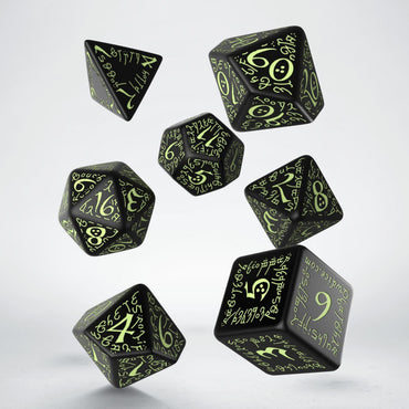 Q Workshop Elvish Mixed RPG Dice Set Black & glow-in-the