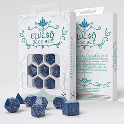 Q Workshop Elvish RPG Dice Set Cobalt & Silver