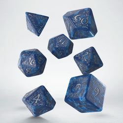 Q Workshop Elvish RPG Dice Set Cobalt & Silver