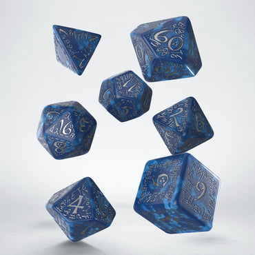 Q Workshop Elvish RPG Dice Set Cobalt & Silver