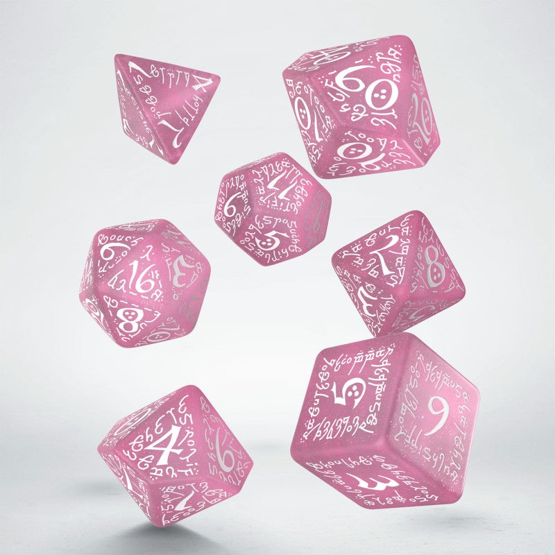 Q Workshop Elvish RPG Dice Set Pink & White