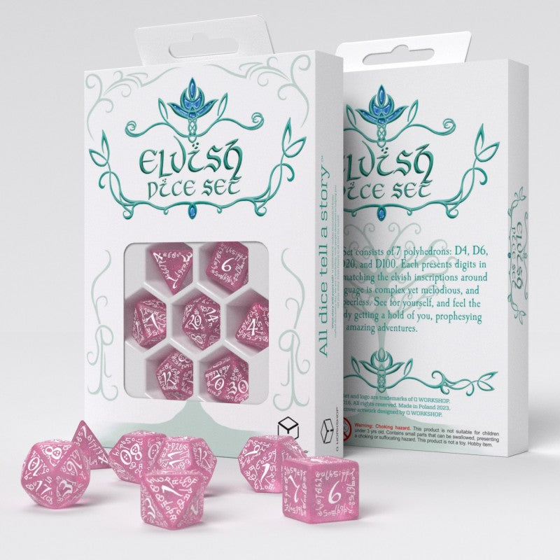 Q Workshop Elvish RPG Dice Set Pink & White