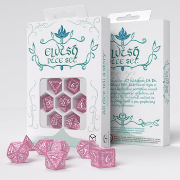Q Workshop Elvish RPG Dice Set Pink & White