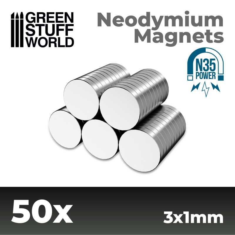 Green Stuff World - Neodymium Magnets 3x1mm - 50 units (N35)