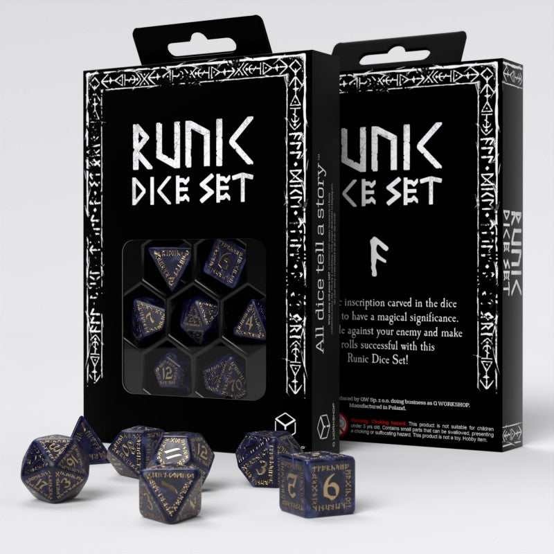 Q Workshop Runic Mixed RPG Dice Set Blue & Gold
