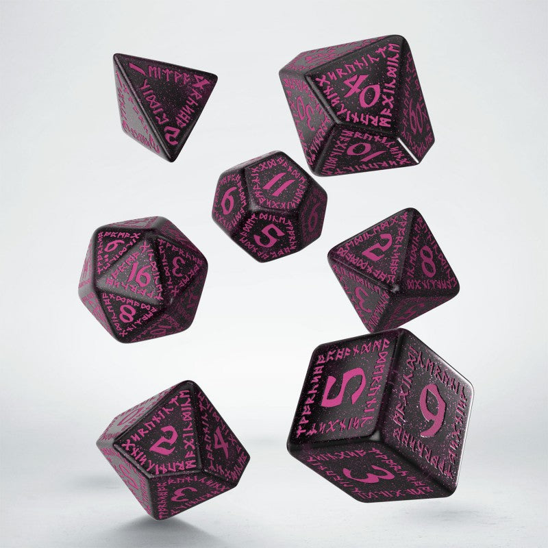 Q Workshop Runic Shimmering RPG Dice Set Black & Magenta