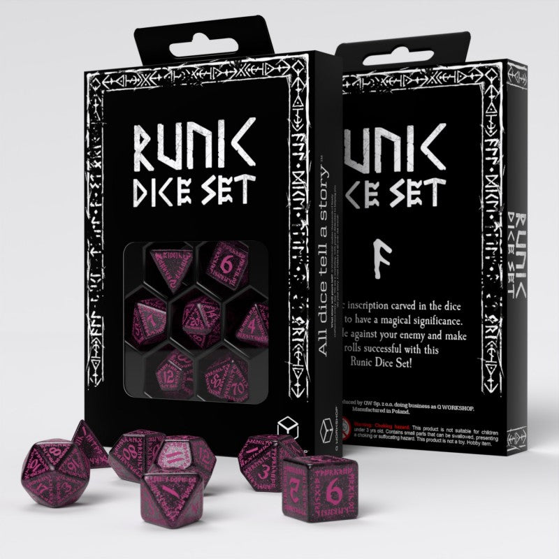 Q Workshop Runic Shimmering RPG Dice Set Black & Magenta