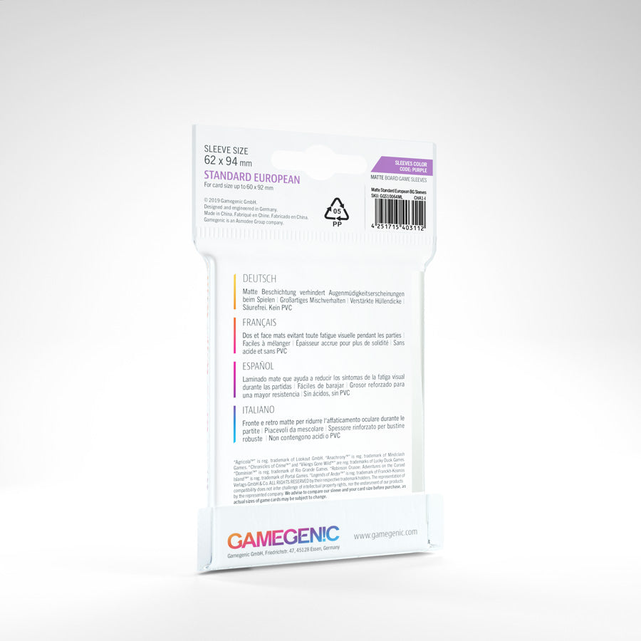 Standard European Matte Board Games Sleeves 62x94mm (Purple)