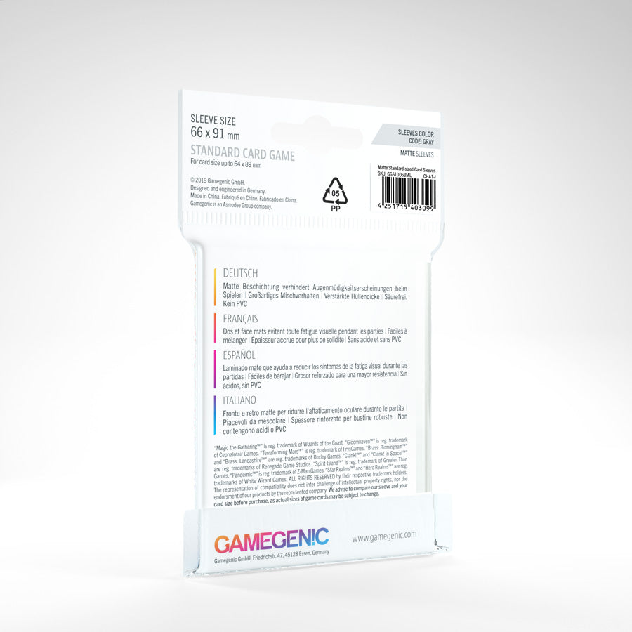 Standard Matte Board Games Sleeves 66 x 91 mm (Grey)