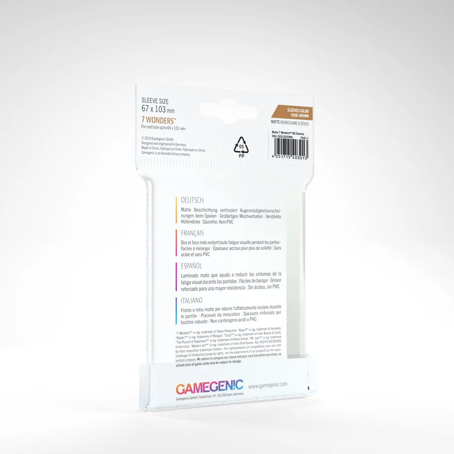 7 Wonders Matte Board Games Sleeves 67 x 103 mm (Brown)